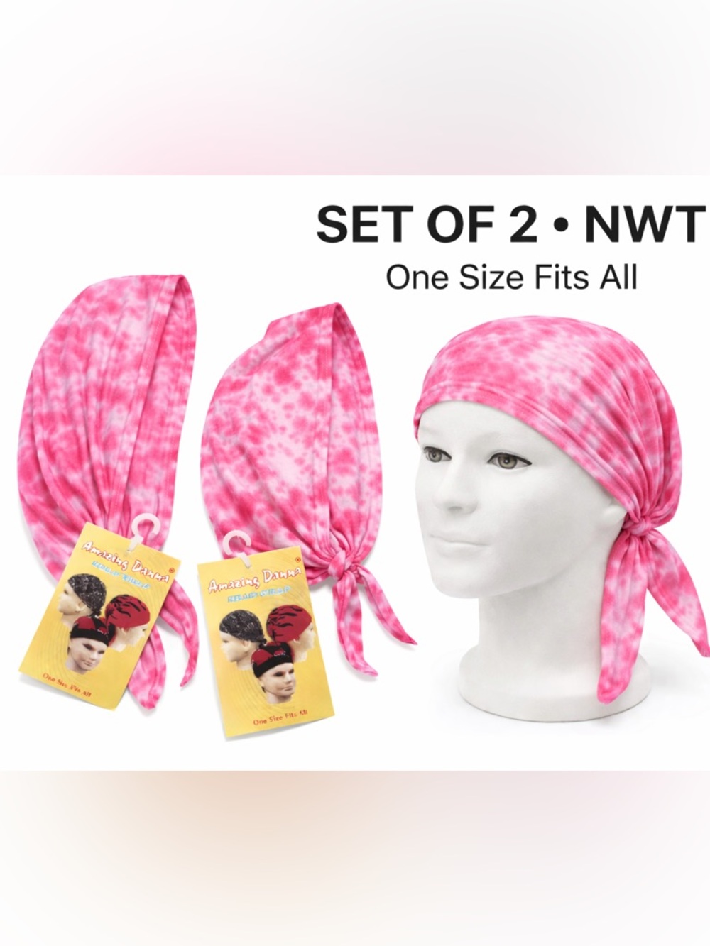 Amazing Dana Pink Tie Dye Head Wrap Set of 2 Boho Cotton NWT